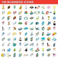 100 iconos de negocios establecidos, estilo 3D isométrica vector