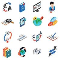 Translator icons set, isometric 3d style vector