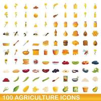 100 agricultura, conjunto de iconos de estilo de dibujos animados vector