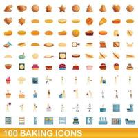 100 baking icons set, cartoon style vector