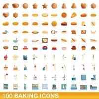 100 iconos para hornear, estilo de dibujos animados vector