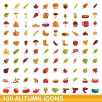 100 iconos de otoño, estilo de dibujos animados vector