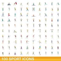 100 iconos deportivos, estilo de dibujos animados vector