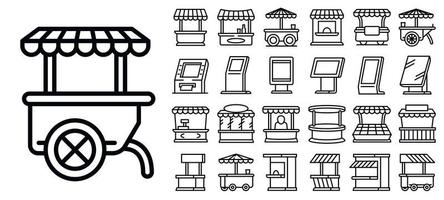 Kiosk icons set, outline style vector