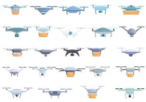 Conjunto de iconos de tecnología de drones, estilo de dibujos animados vector