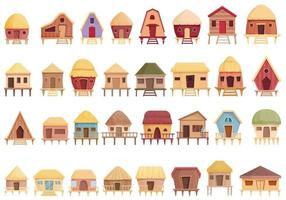 Bungalow icons set cartoon vector. African apartment vector