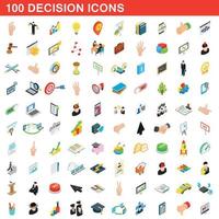 100 decision icons set, isometric 3d style vector