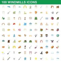 100 molinos de viento, conjunto de iconos de estilo de dibujos animados vector