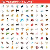 100 iconos veterinarios, estilo 3d isométrico vector