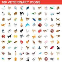 100 veterinary icons set, isometric 3d style vector