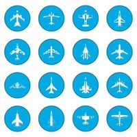 conjunto de aviación icono azul vector