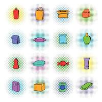 Package icons set, comics style vector