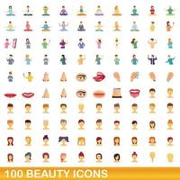 100 iconos de belleza, estilo de dibujos animados vector