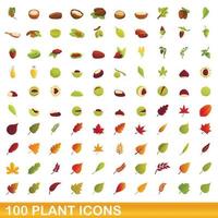 100 plant icons set, cartoon style vector