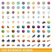 100 ciencia, conjunto de iconos de estilo de dibujos animados vector