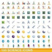 100 science icons set, cartoon style vector