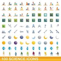 100 ciencia, conjunto de iconos de estilo de dibujos animados vector