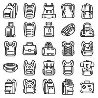 Backpack icons set, outline style vector