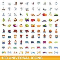 100 universal icons set, cartoon style vector