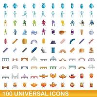 100 universal icons set, cartoon style vector