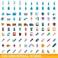 100 universal icons set, cartoon style vector