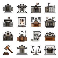 juego de iconos de palacio de justicia, estilo de esquema vector