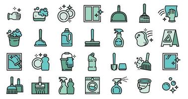 Cleaner equipment icons set, outline style vector