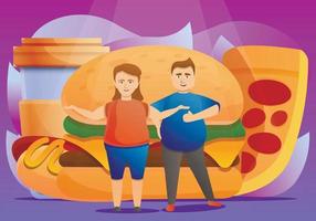 Overweight people concept banner, cartoon style