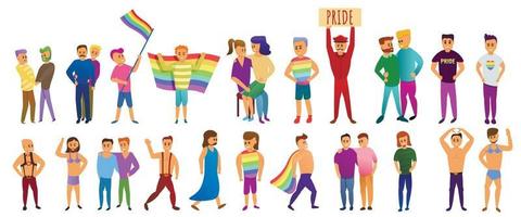 Transgender people icons set, cartoon style vector