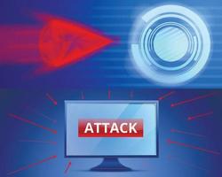 Cyber attack banner set, cartoon style vector