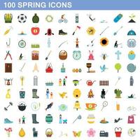 100 iconos de primavera, estilo plano vector