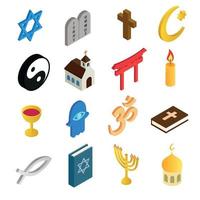 conjunto de iconos 3d isométricos de religión vector