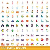 100 baby icons set, cartoon style vector