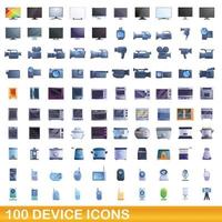 100 iconos de dispositivo, estilo de dibujos animados vector