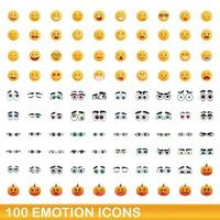 100 emotion icons set, cartoon style