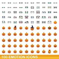 100 emotion icons set, cartoon style vector