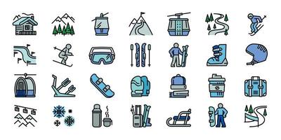 Ski resort icons set, outline style vector