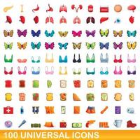 100 universal icons set, cartoon style vector