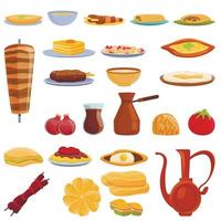 Turkish food icons set, cartoon style