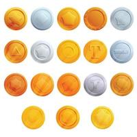 Tokens icons set, cartoon style vector