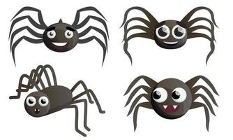 Spider icon set, cartoon style vector