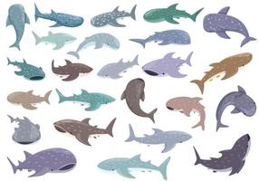 conjunto de iconos de tiburón ballena vector de dibujos animados. peces animales