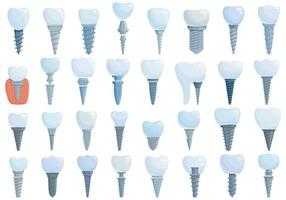 iconos de implantes dentales establecen vector de dibujos animados. cirugía de la mandíbula