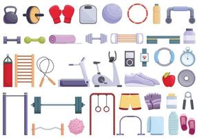 Fitness equipment icons set cartoon vector. Healthy gym vector