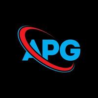 logotipo de la apg. letra apg. diseño del logotipo de la letra apg. logotipo de iniciales apg vinculado con círculo y logotipo de monograma en mayúsculas. tipografía apg para tecnología, negocios y marca inmobiliaria. vector