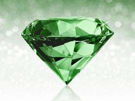 Dazzling diamond green on green shining bokeh background. concept for chossing best diamond gem design photo