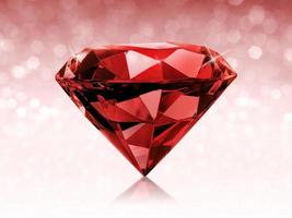 Dazzling diamond red on red shining bokeh background. concept for chossing best diamond gem design photo