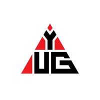 YUG triangle letter logo design with triangle shape. YUG triangle logo design monogram. YUG triangle vector logo template with red color. YUG triangular logo Simple, Elegant, and Luxurious Logo.