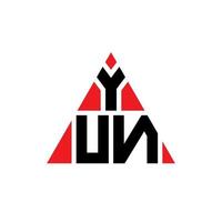 YUN triangle letter logo design with triangle shape. YUN triangle logo design monogram. YUN triangle vector logo template with red color. YUN triangular logo Simple, Elegant, and Luxurious Logo.