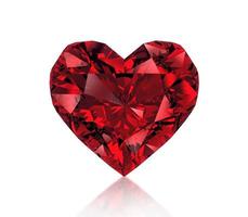 Red heart shaped diamond, isolated on white background. 3D render photo